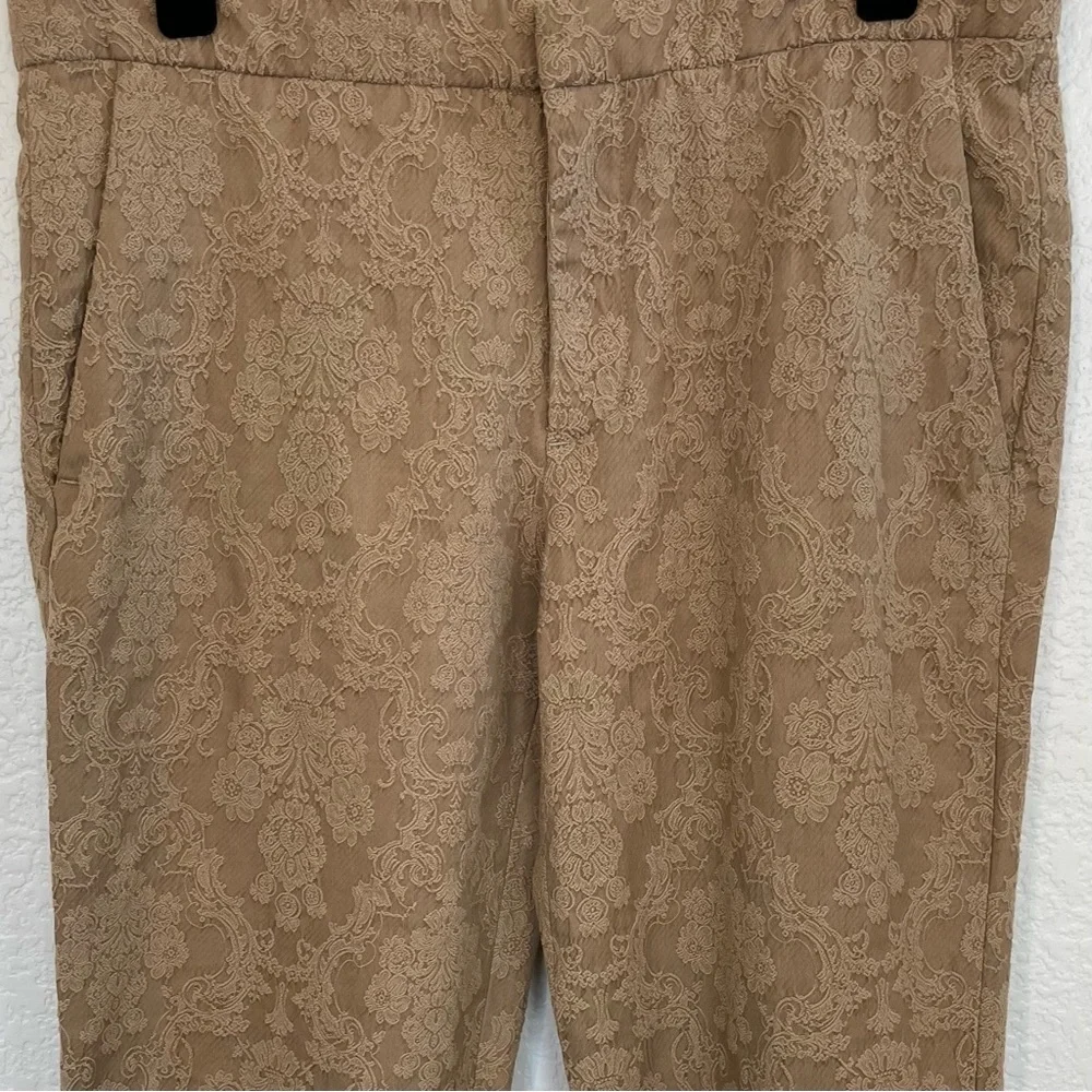 Zara Women's floral brocade trousers in camel with a straight-leg cut Size Small